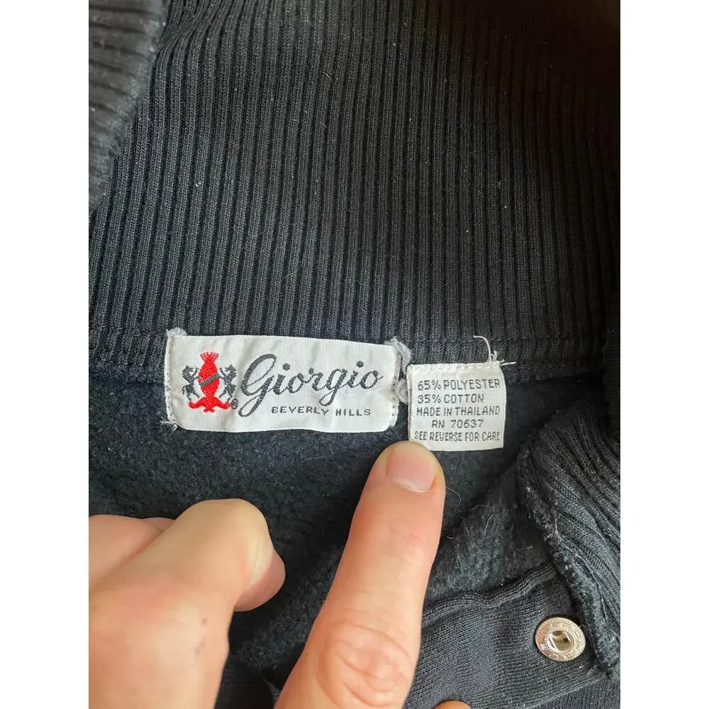 Vintage Giorgio Beverly Hills Black Shawl Collar Sweatshirt Medium